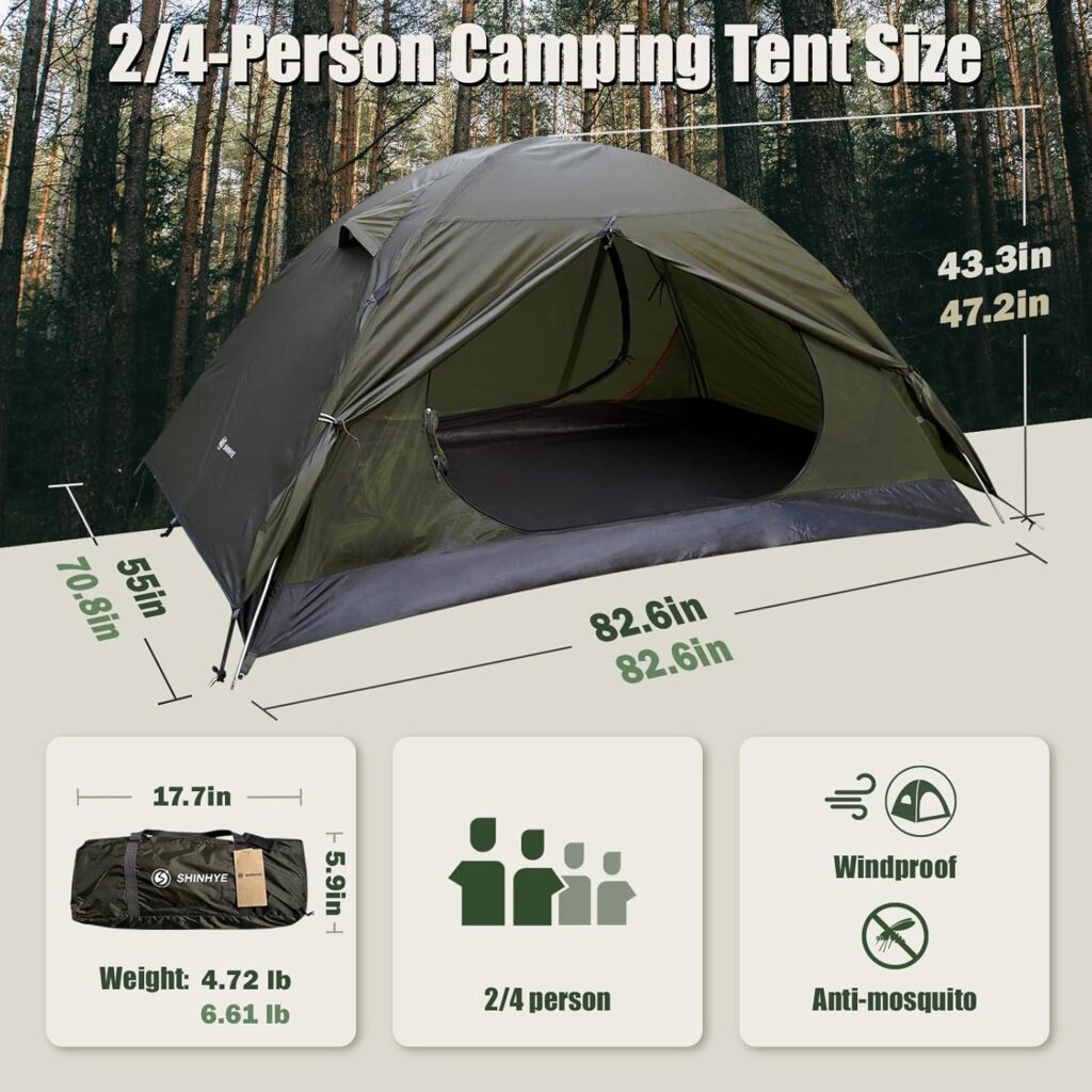 Backpacking Tent for Camping 2/3/4 Person Hiking Ultralight Tent for Waterproof Windproof Outdoor Two Doors Tents Easy Quick Setup Lightweight Tent Instant Tent