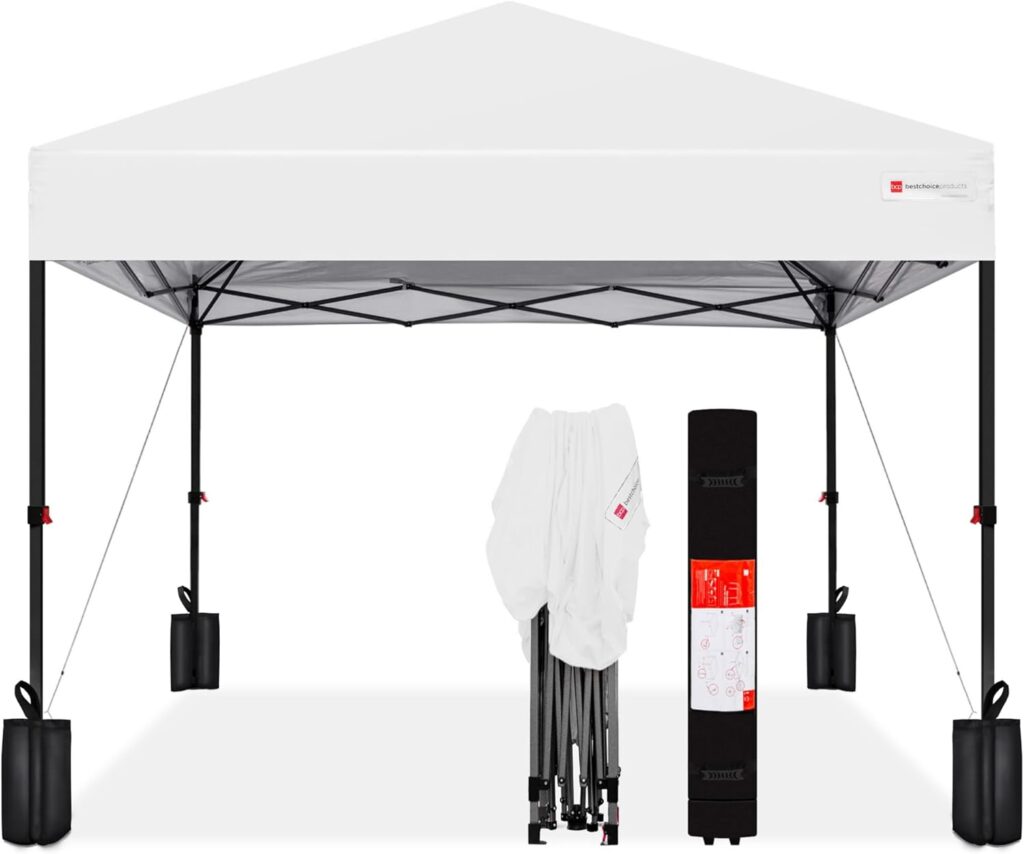 Best Choice Products 10x10ft 1-Person Setup Pop Up Canopy Tent Instant Portable Shelter w/ 1-Button Push, Case, 4 Weight Bags - White