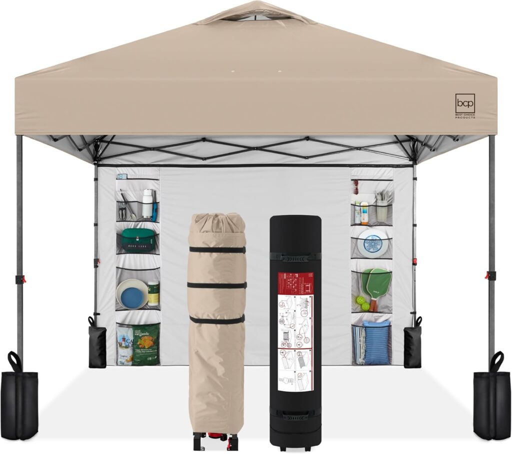 Best Choice Products 10x10ft Easy Pop Up Canopy w/Side Wall, 10 Pockets, Portable Carrying Case, 1-Button Setup, 4 Weight Bags - Amethyst Purple