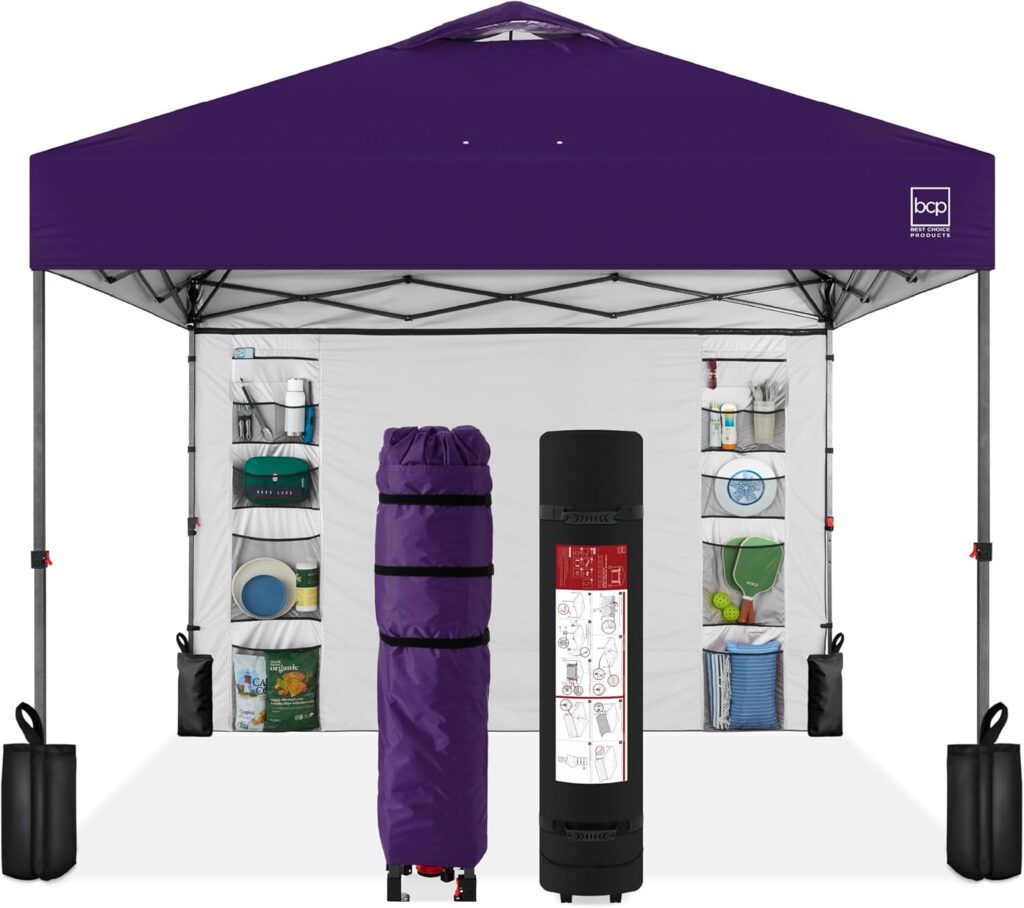 Best Choice Products 10x10ft Easy Pop Up Canopy w/Side Wall, 10 Pockets, Portable Carrying Case, 1-Button Setup, 4 Weight Bags - Amethyst Purple