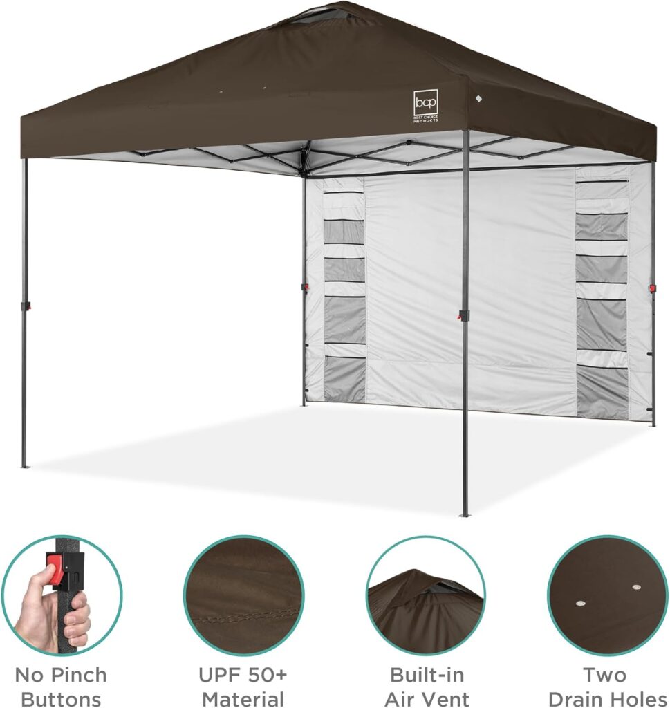 Best Choice Products 10x10ft Easy Pop Up Canopy w/Side Wall, 10 Pockets, Portable Carrying Case, 1-Button Setup, 4 Weight Bags - Amethyst Purple