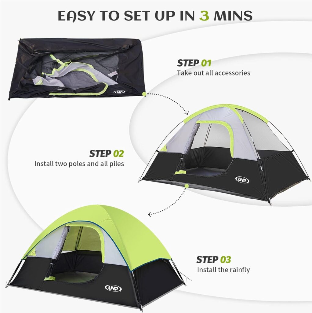 Camping Tent 2 Person, Waterproof Windproof Tent with Rainfly Easy Set up-Portable Dome Tents for Camping…