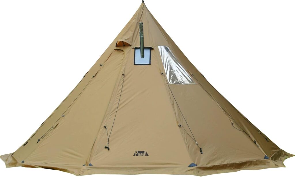 Preself 4~6 Person Tipi Hot Tent T3 XL with Screen Window, Height 8 6 2.6m, Diameter 15 4.6m, for Wood Buring Stove Bushcraft Family Camping Hunting Fishing