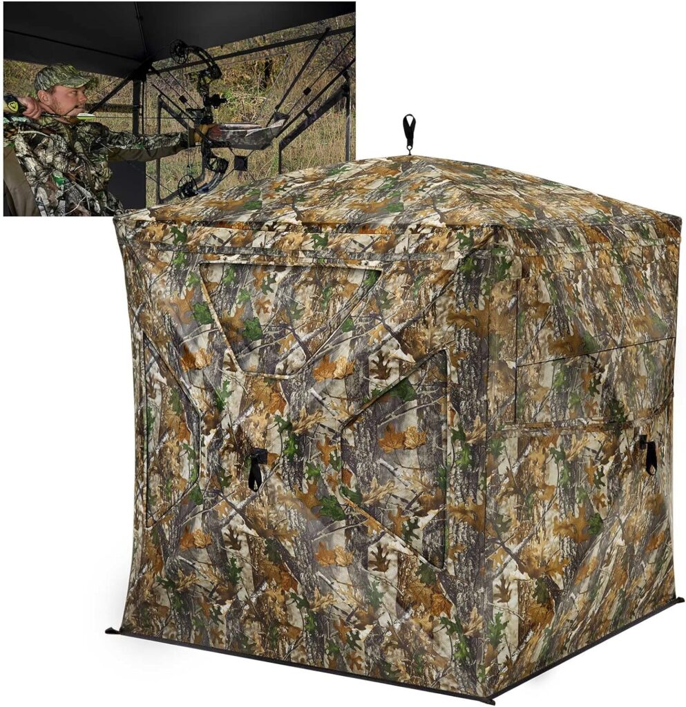 TIDEWE Hunting Blind 270°See Through with Silent Magnetic Door Sliding Windows, 2-3 Person Pop Up Ground Blind with Carrying Bag, Portable Resilient Hunting Tent for Deer Turkey Hunting