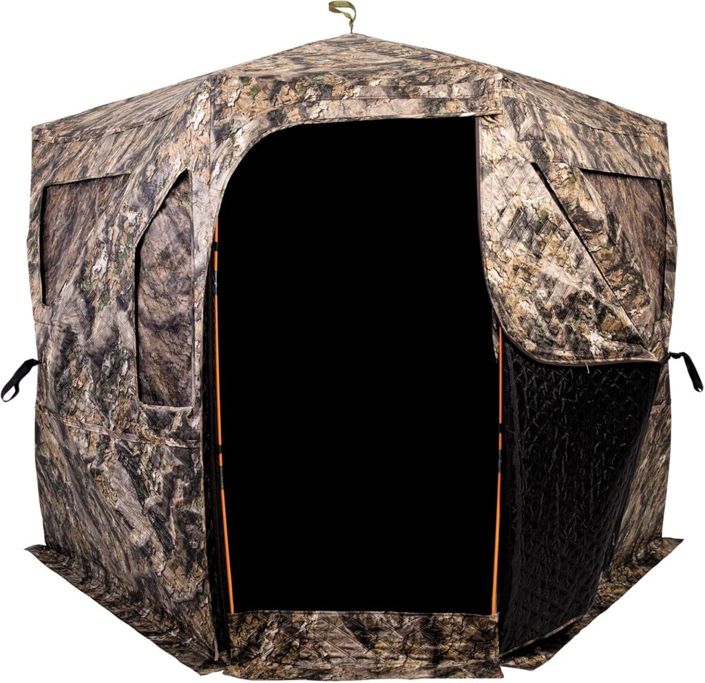 Ameristep Pro Series Thermal Hub Blind | 4 Person Insulated Hunting Blind Designed for Cold Weather in Mossy Oak Elements Terra, AMEBF1009, One Size