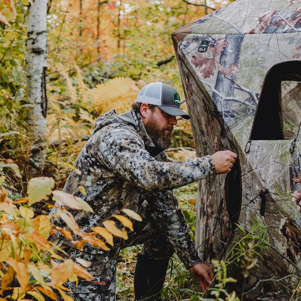 Barronett Blinds Ox Portable Hunting Blind, Pop-Up Hub Blind, Durable Oxhide Fabric, Panoramic Shooting Window, Bloodtrail Backwoods