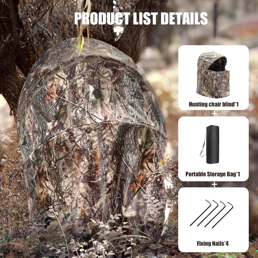 Hunting Blinds with Chair, Pop Up Ground Blinds Portable 1-Person Hunting Tent for Deer Turkey Hunting