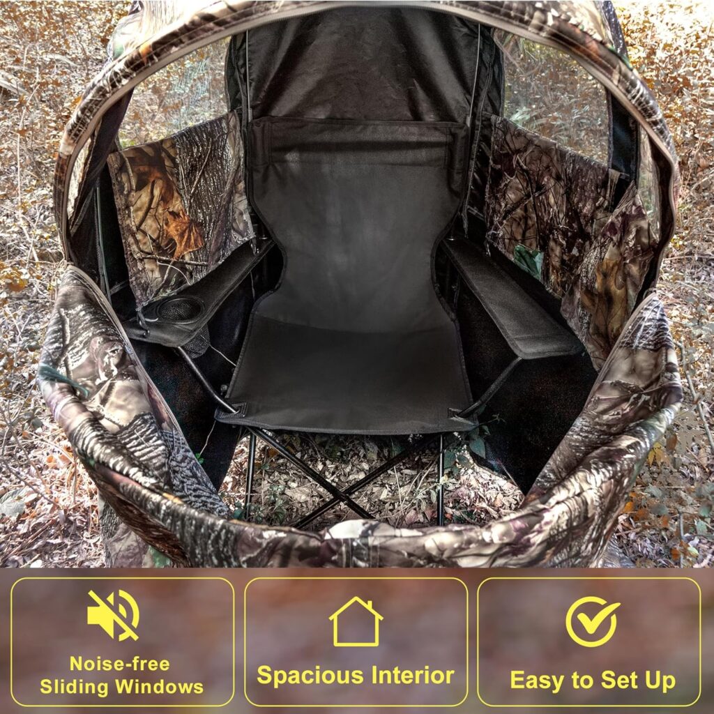 Hunting Blinds with Chair, Pop Up Ground Blinds Portable 1-Person Hunting Tent for Deer Turkey Hunting