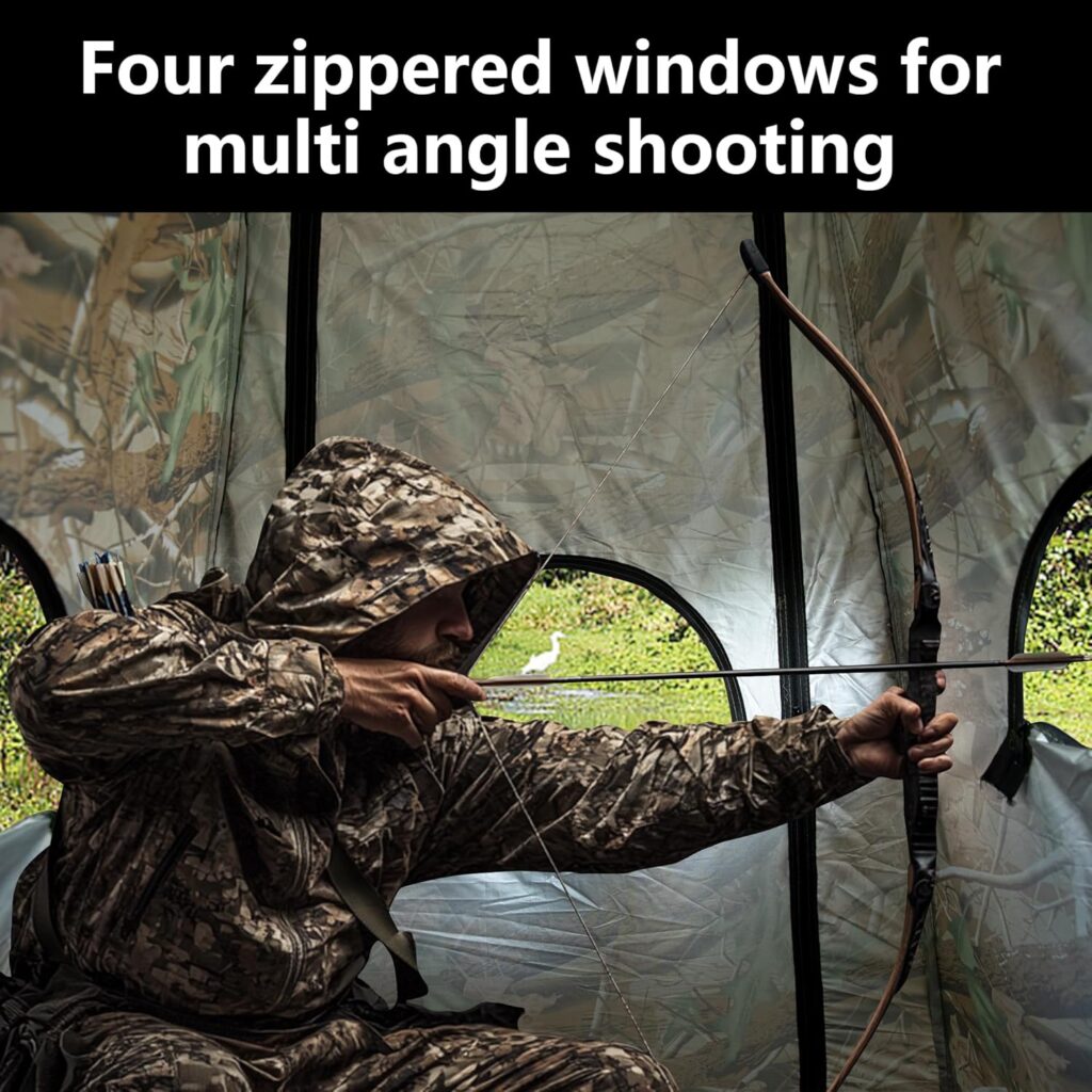 RunNico Hunting Blind Tent, 75x47x47 Higher 1-Person Ground Blind Tent with Around Zipper Windows, Portable Hunter Camouflage Tent for Outdoor Ground Deer Hunting