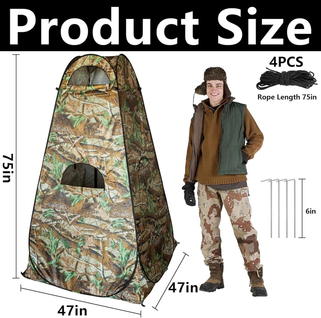 RunNico Hunting Blind Tent, 75x47x47 Higher 1-Person Ground Blind Tent with Around Zipper Windows, Portable Hunter Camouflage Tent for Outdoor Ground Deer Hunting